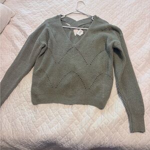 Green V-Neck Knit Sweater